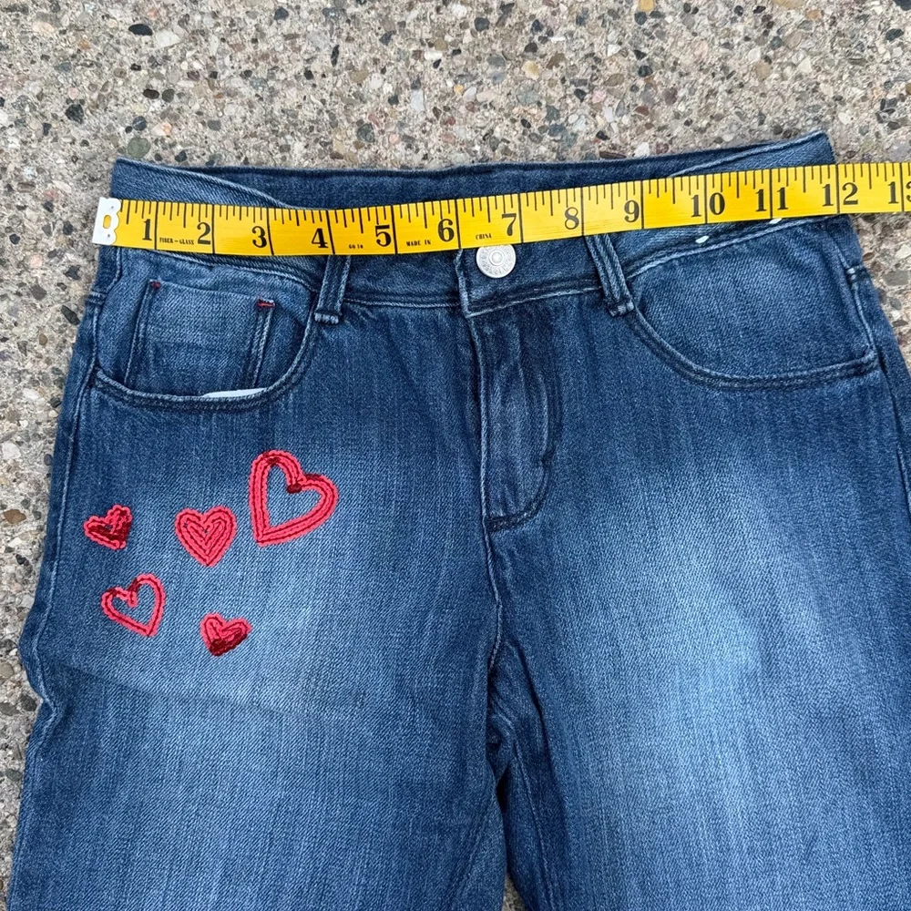 Gymboree Girls Boyfriend Jeans Size 8 Sequin Heart Medium Wash NWOT